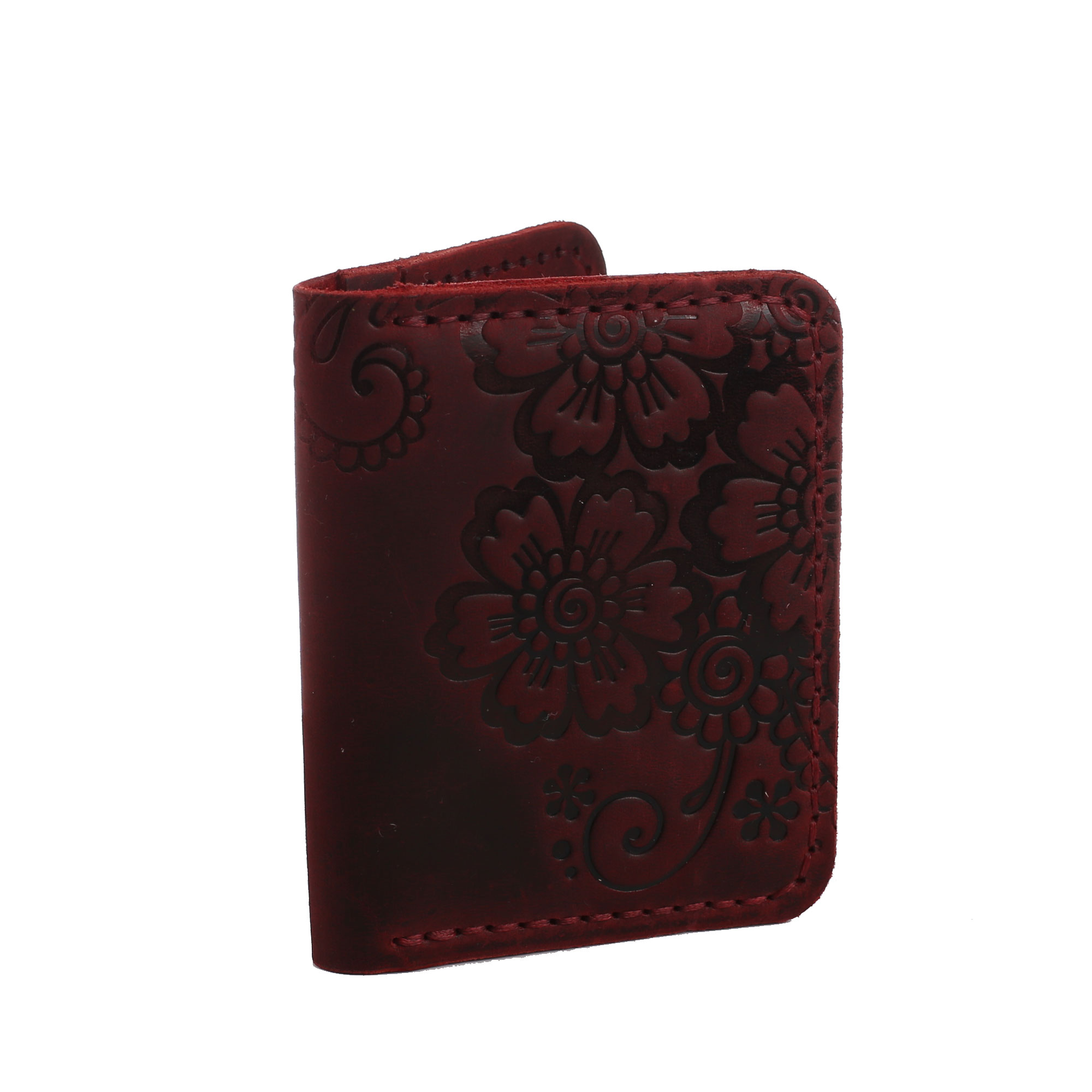 Обкладинка для документів (ID-паспорт) з прозорим віконечком темно червона "Квіти"