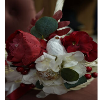 Великодня прикраса на кошик з пташкою червоного кольору