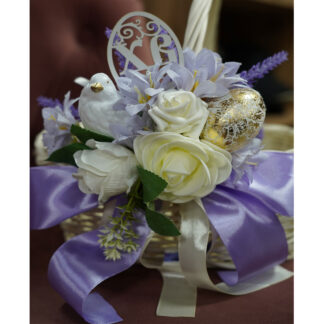 Великодня прикраса на кошик з пташкою бузкового кольору